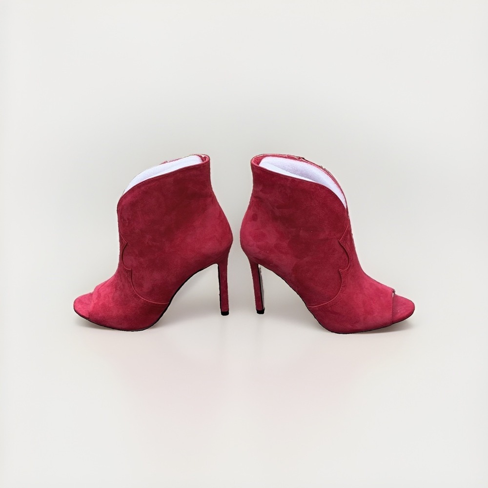 Jessica Simpson Peep-Toe Stiletto Ankle Boot Red Suede Women's 6.5m DESCRIPTION